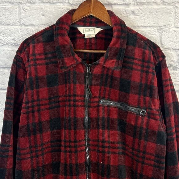 Vintage LL Bean Women‎ Red Plaid Flannel Jacket Full Zip Long Sleeve Large USA - Picture 1 of 8